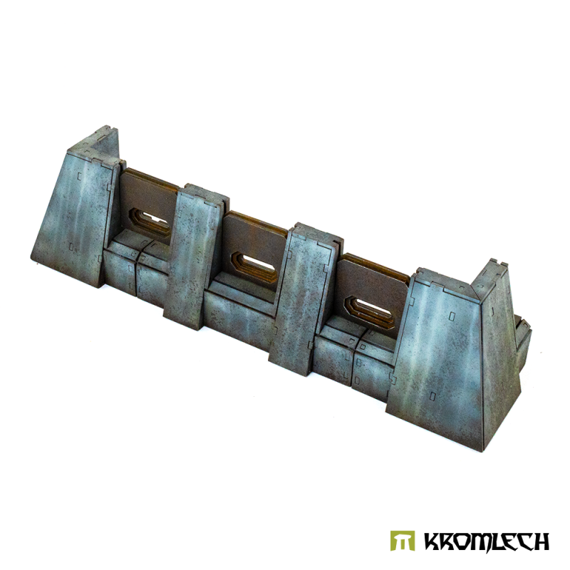 Kromlech Imperial Defense Line 90° Wall, painted: angled corner sections at both ends of a straight section