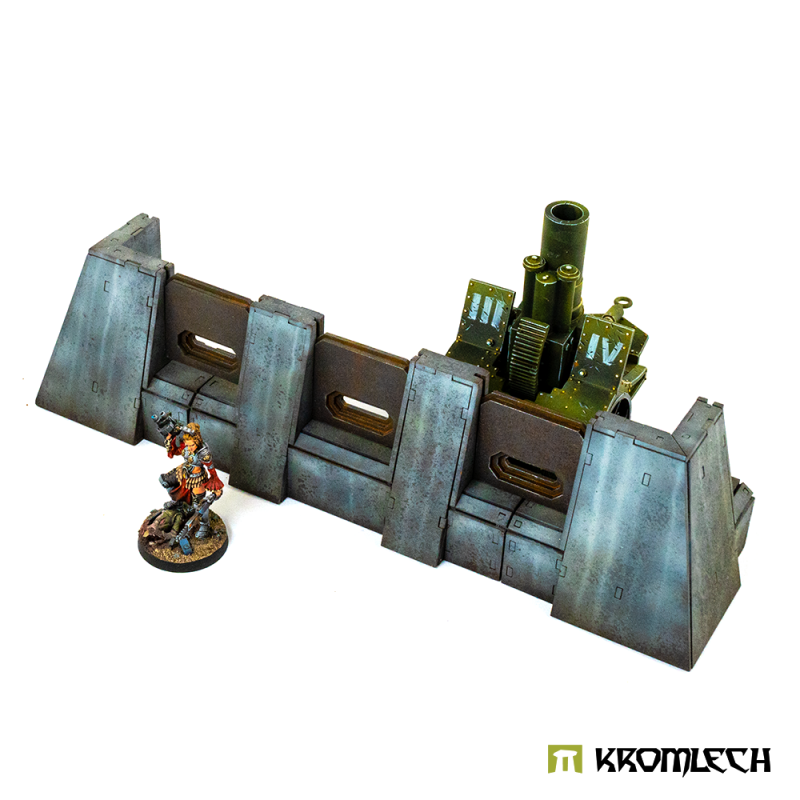 The 90° wall set with a painted mortar and a painted figure for scale (models not included)