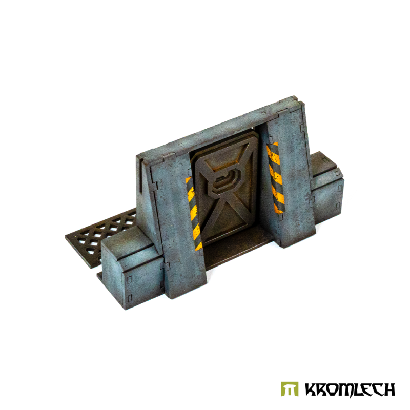 The painted Defense Line Gate from the other front angle, its grated floor plate showing at one side