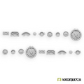 Kromlech Industrial Needle Indicators: eighteen unpainted resin gauges cut free, two rows of the nine designs
