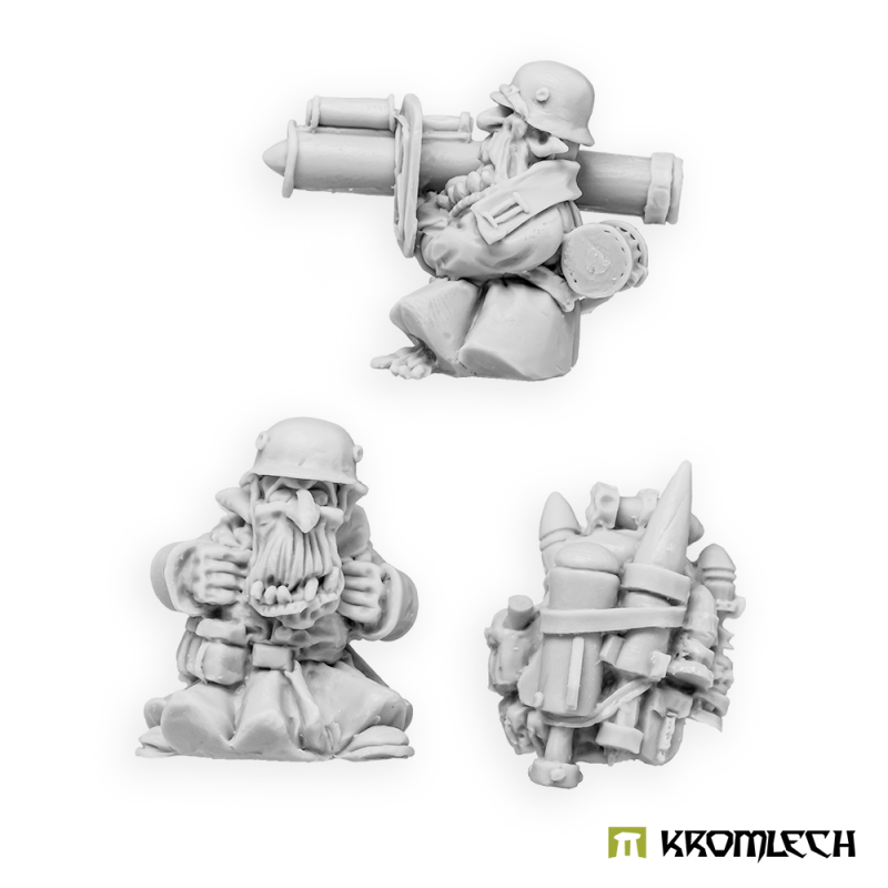 Kromlech Greatcoat Korps Goblin Tank Hunters unpainted resin: gunner with launcher, loader and rocket pack