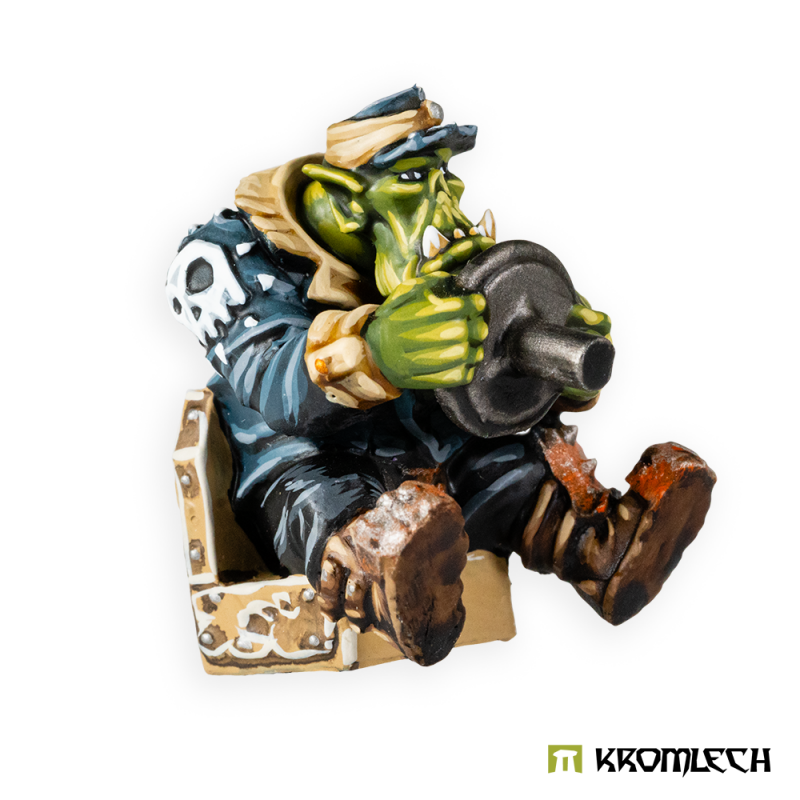 Kromlech Orc Greatcoat Driver painted: seated orc in cap and coat gripping a steering wheel