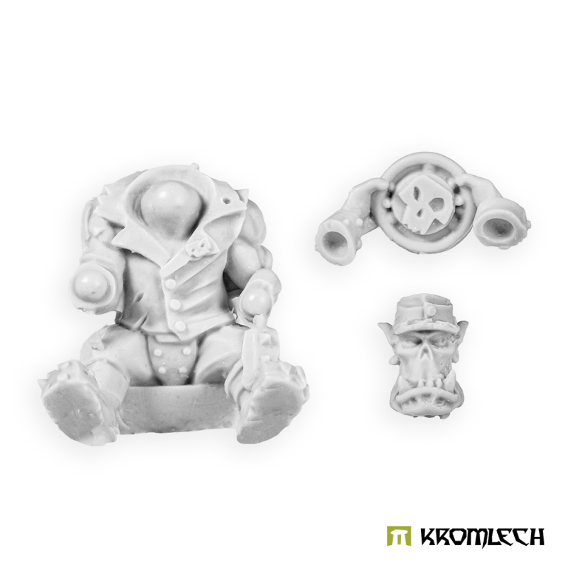 Kromlech Orc Greatcoat Driver unpainted resin parts: seated body, steering wheel and head