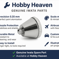 Genuine Iwata 0.35mm nozzle cap for Neo CN shown with product features and usage benefits at Hobby Heaven