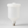 Iwata 250cc plastic paint pot for LPH80 and Eclipse G3/G5 spray guns – front view with lid and threaded mount