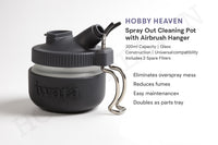 Hobby Heaven Iwata Spray Out Pot with airbrush holder – 300ml glass jar for cleaning acrylic, enamel, lacquer paints
