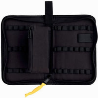 Alternate angle of the open Iwata Zipper Case showing internal compartments and elastic straps.