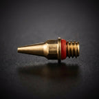 Iwata N5 0.5mm fluid nozzle with red o-ring for Neo BCN macro detail on dark background - Hobby Heaven