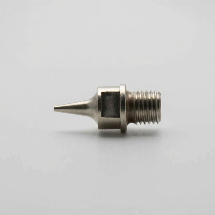 Iwata N5 0.5mm fluid nozzle IWN-0804 for Neo TRN2 front view showing bore and hex body - Hobby Heaven