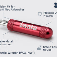 Iwata Nozzle Wrench IWCL-NW-1 with features – durable metal, protects delicate nozzles