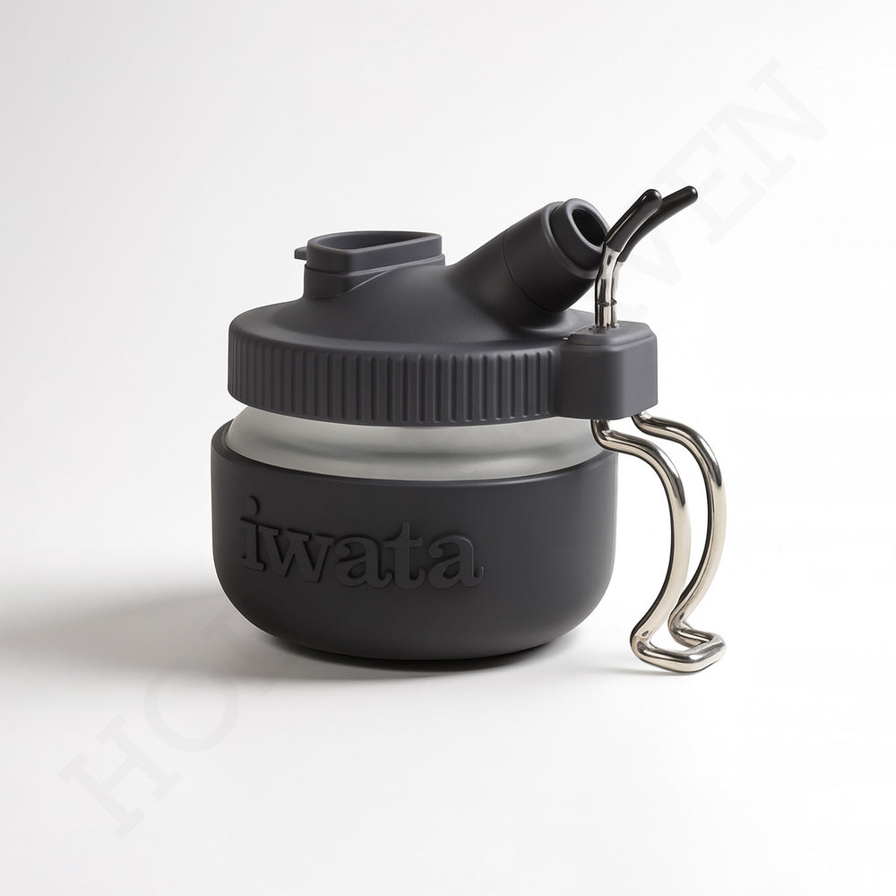 Iwata Spray Out Pot airbrush cleaning jar with universal hanger – 300ml glass container for safe and mess-free airbrush cleaning