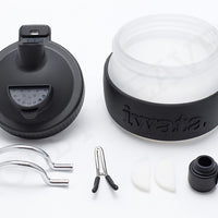 Iwata airbrush cleaning pot disassembled – 300ml glass jar, lid, hanger, filters, airbrush stand parts included