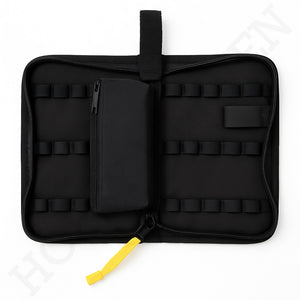  Interior of the Iwata Zipper Case IWCL-500-EMPTY shown empty with elastic straps and removable zip pouch.