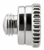 Iwata IWS-6022 E3 nozzle cap side profile on white background, showing the threaded stem, knurled ring and rounded tip