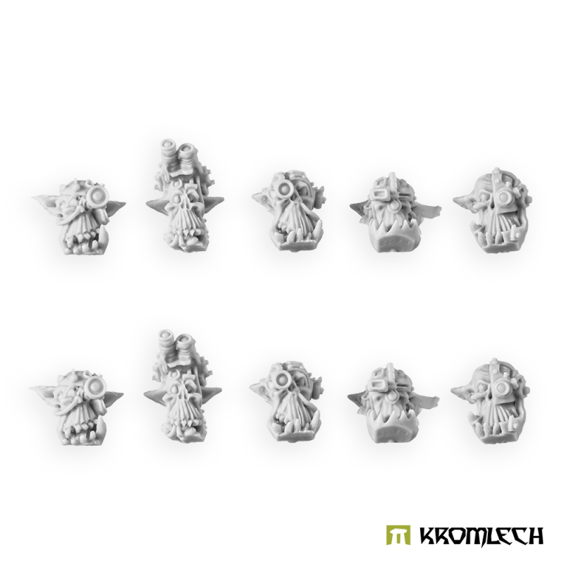 Kromlech Juggernaut Mecha-Armour Bare Heads: ten unpainted resin orc heads with goggles and targeting optics