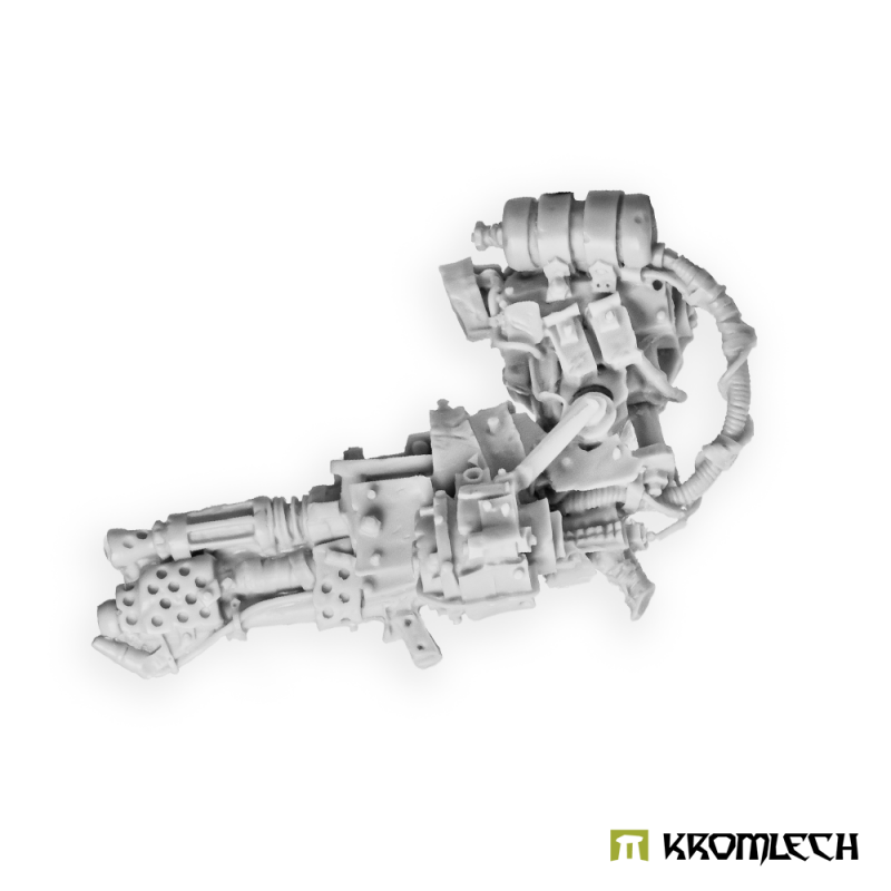 Kromlech Juggernaut Mecha-Armour Heavy Flamer: unpainted resin left arm, armoured shoulder and multi-barrel flamer
