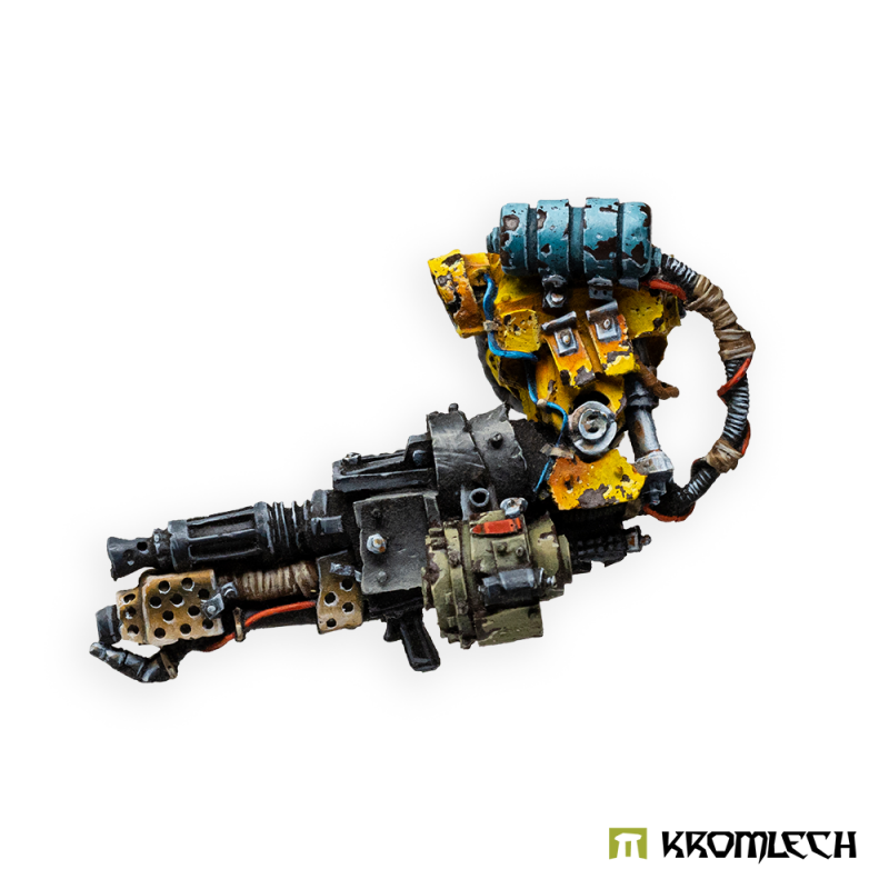 Kromlech Juggernaut Mecha-Armour Heavy Flamer painted: yellow shoulder armour, black flamer barrels, fuel lines