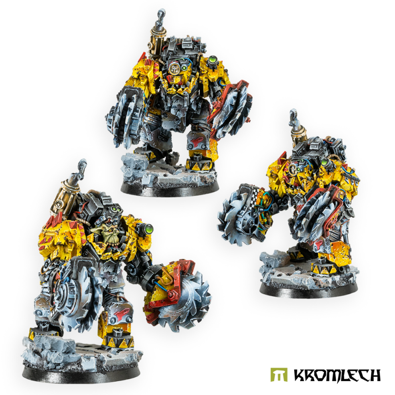 Kromlech Juggernaut Rippa Squad painted, the three Juggernauts turned the other way with saws raised