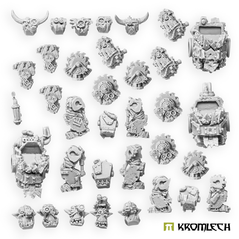 Kromlech Juggernaut Rippa Squad unpainted resin parts: armour bodies, buzzsaw arms, heads and small fittings