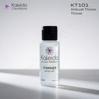 Kaleido Colorworks KT101 airbrush thinner 60ml bottle product shot with studio lighting on white surface
