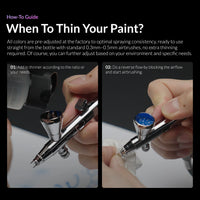 Step by step guide showing when to thin Kaleido RapidAir paints with thinner for airbrush use
