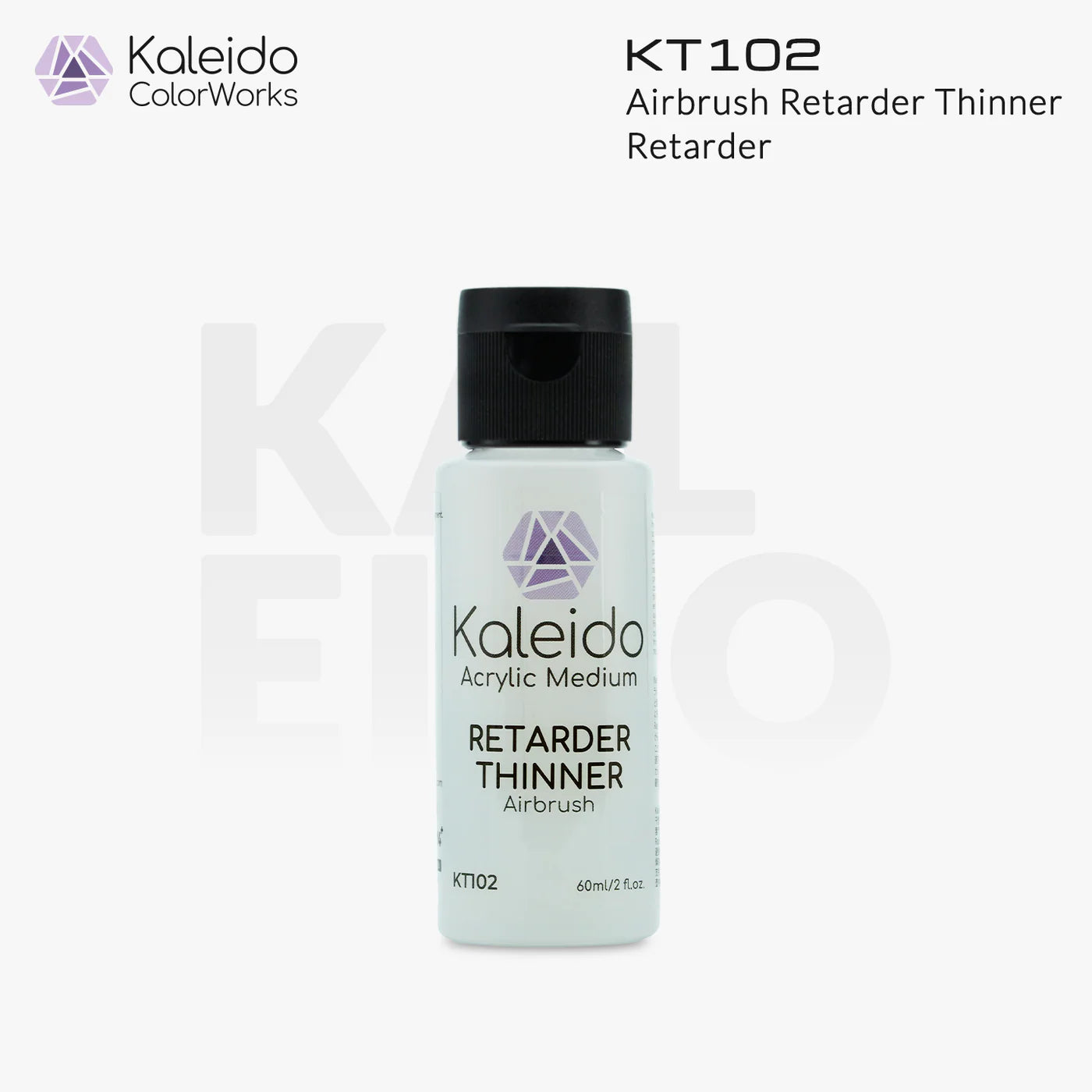 Kaleido Colorworks KT102 retarder thinner 60ml bottle front view on white background with branding