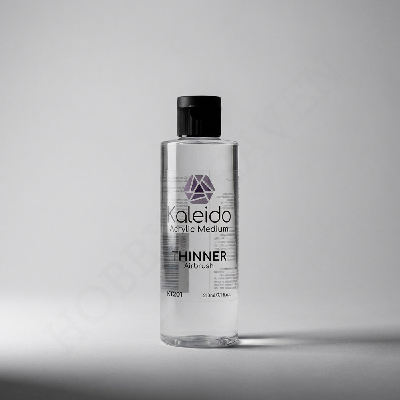 Kaleido Colorworks KT201 airbrush thinner 210ml bottle studio product shot on grey background