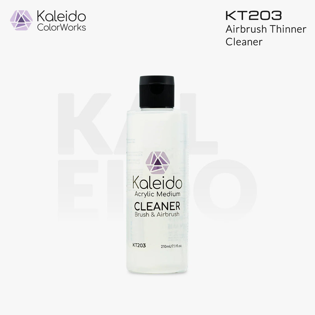 Kaleido Colorworks KT203 airbrush cleaner 210ml bottle front view on white background with branding