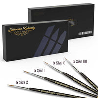 Set of Siberian Kolinsky painting brushes with their packaging on a white background