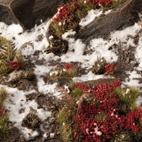 Miniature diorama with Gamers Grass Laliguras Flowers tufts – red rhododendron effect for wargaming terrain