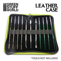Open leather-style tool case with elastic loops for brushes and sculpting tools – tools not included