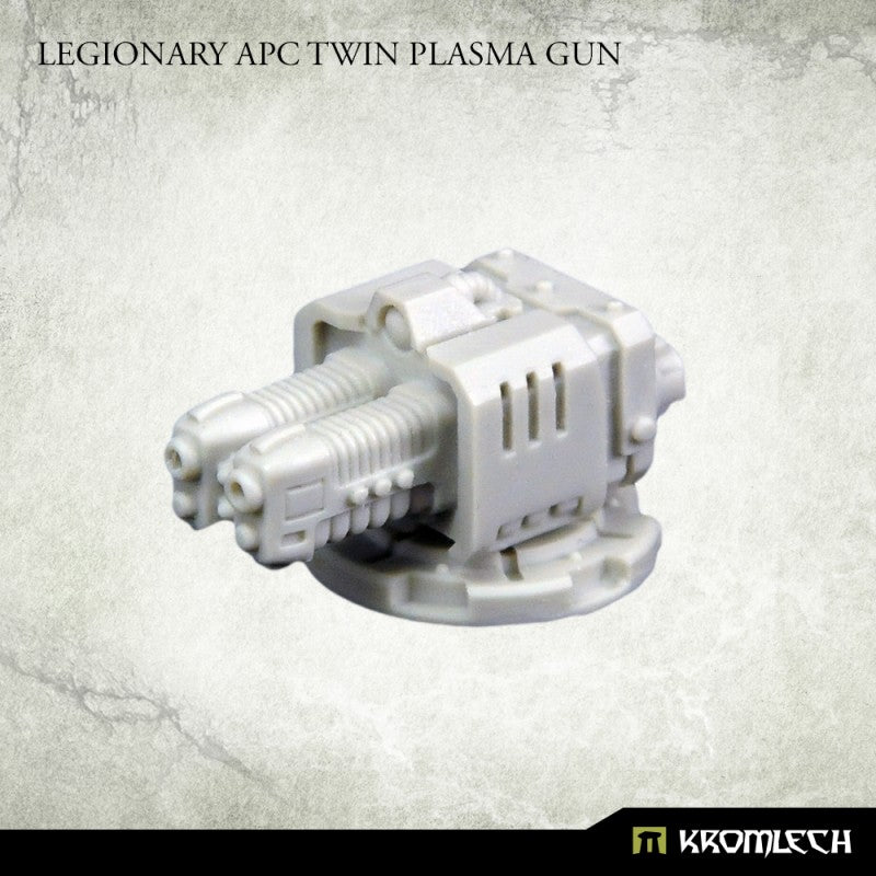 Legionary APC Twin Plasma Gun in pale resin on its nest, three-quarter front view