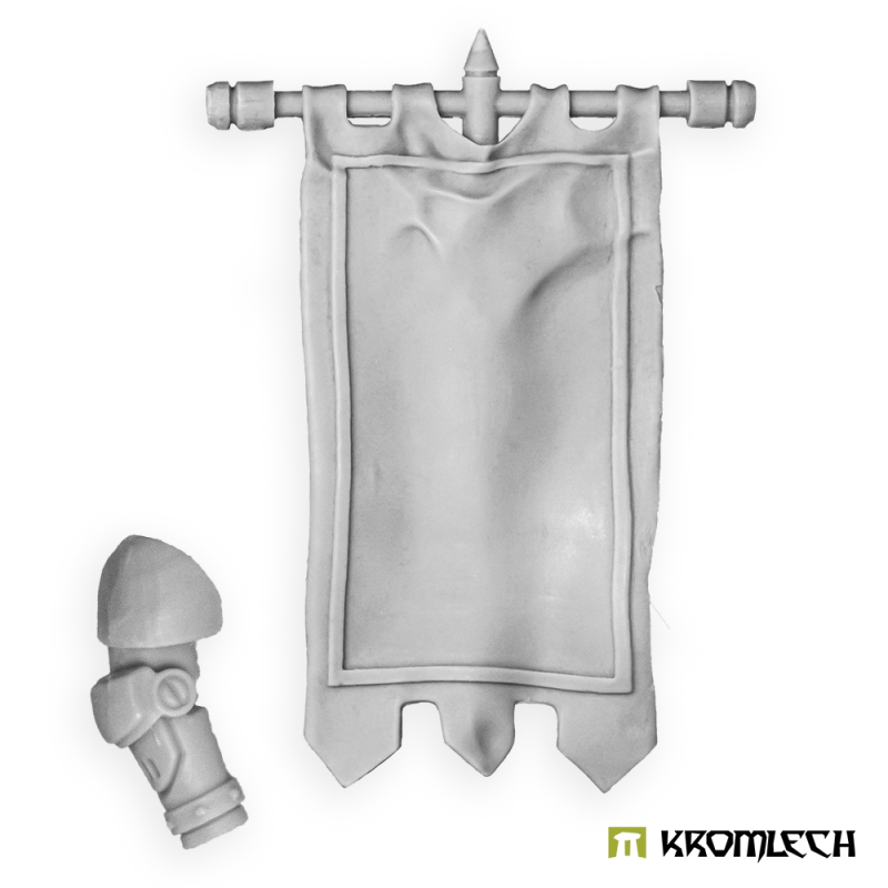 Kromlech Legionary Castellum banner in pale resin: the hanging cloth on its crossbar and pole, with the holding arm
