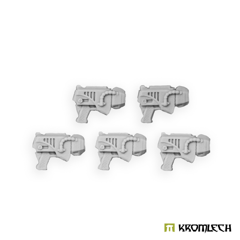 Kromlech Legionary gravity pistols in pale grey resin: five compact pistols