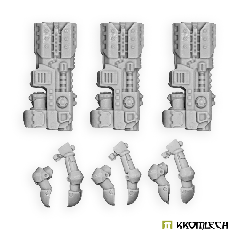Kromlech Legionary heavy heat-rays in pale grey resin: three blocky guns and their three sets of arms