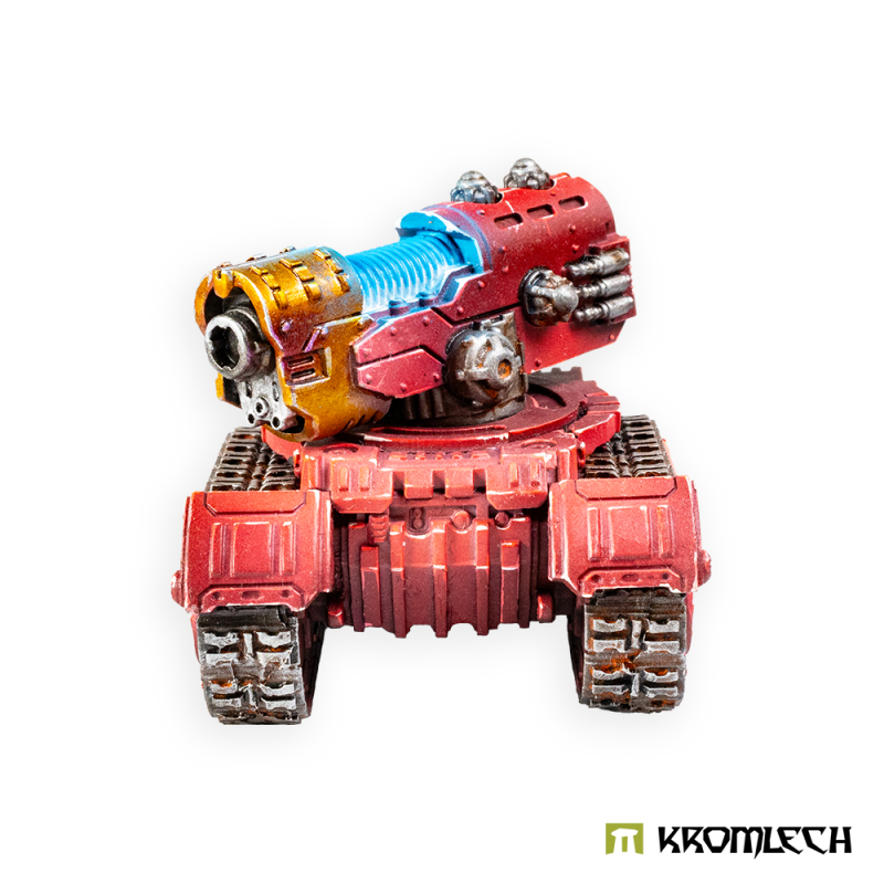 Kromlech Legionary Heavy Weapon Platform with Quad Heavy Plasma Cannon painted red, blue coils on the barrels