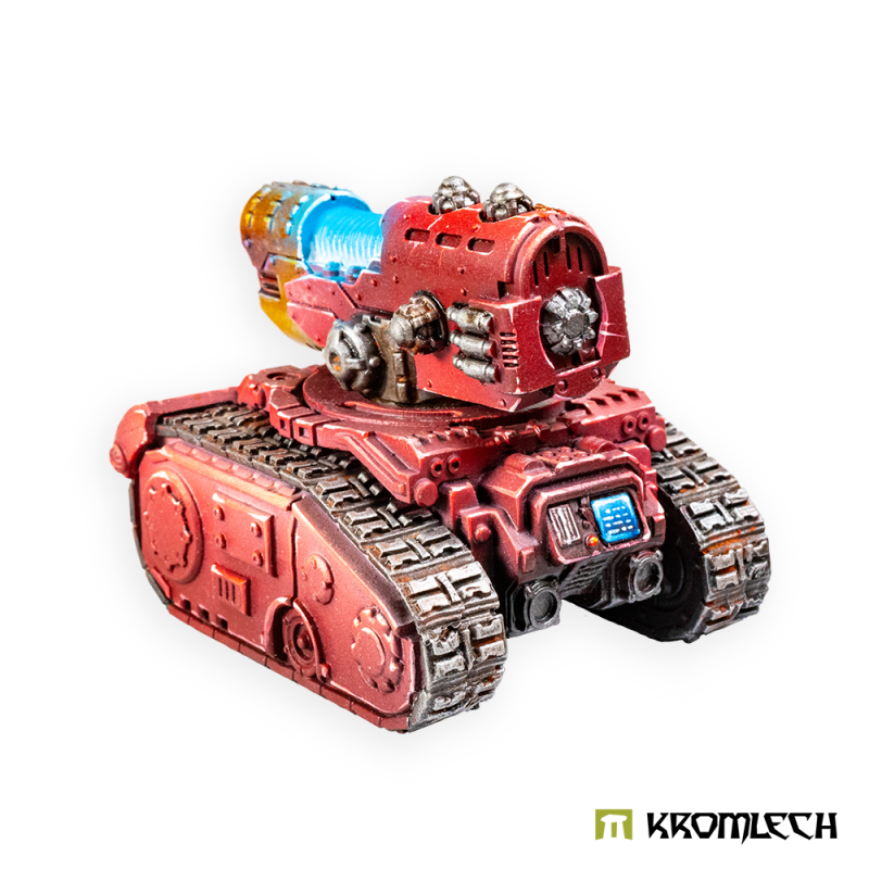 Painted Heavy Plasma Cannon platform from the side, a blue panel on the hull
