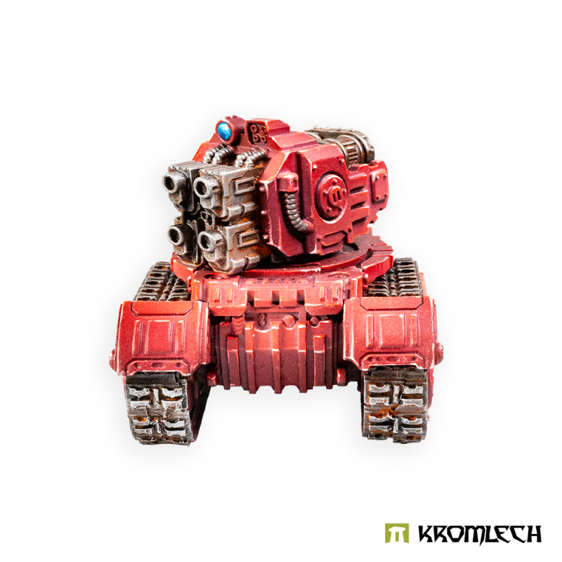 Kromlech Legionary Heavy Weapon Platform with Quad Heavy Thunder Gun painted red, seen head-on