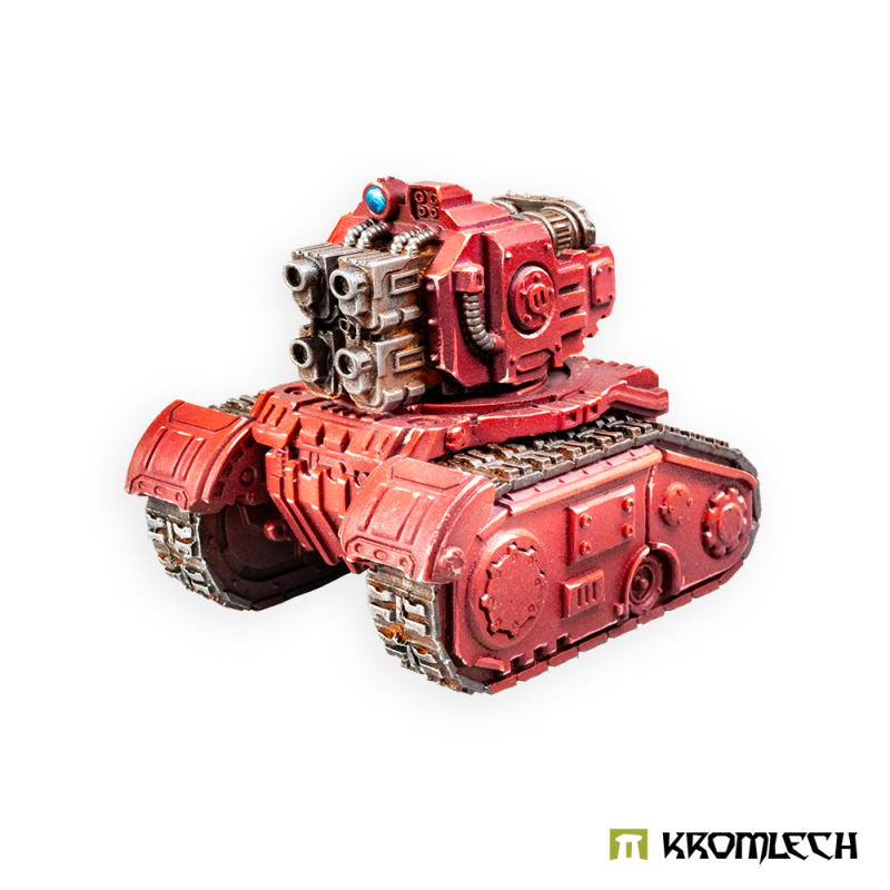 The Quad Heavy Thunder Gun platform painted red, three-quarter view with the stacked barrels