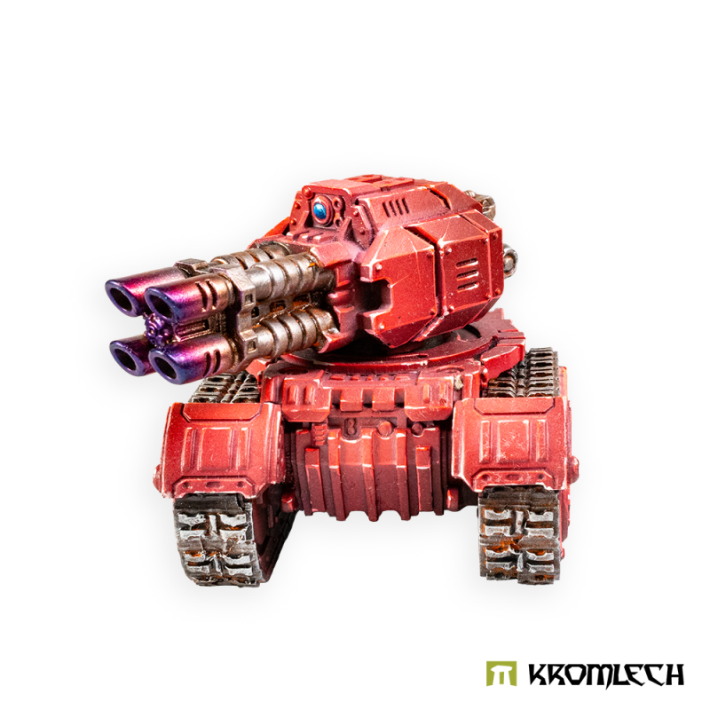 Kromlech Legionary Heavy Weapon Platform with Quad Lascannon painted red, purple-tinted muzzles