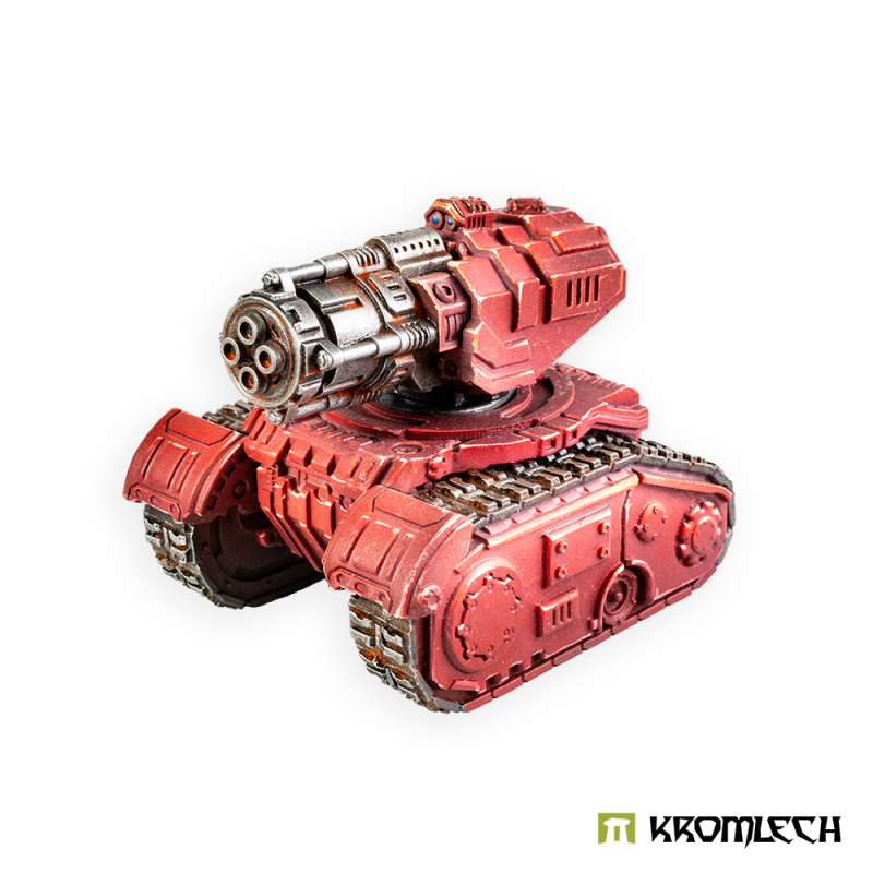 Kromlech Legionary Heavy Weapon Platform with Storm Cannon painted red, a ring of rotary barrels