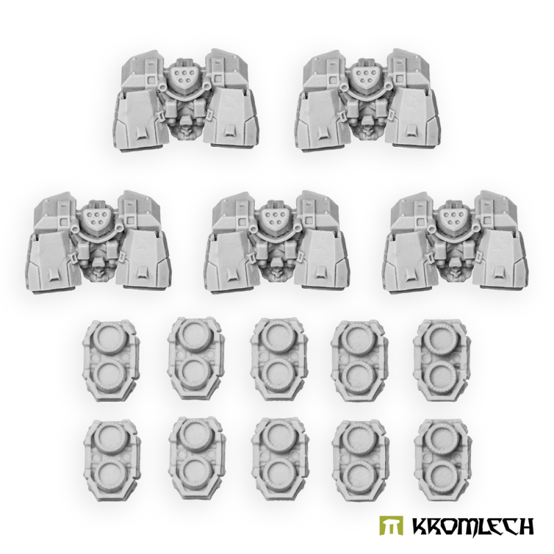 Kromlech Legionary jump packs in pale grey resin: five packs and ten twin-nozzle plates
