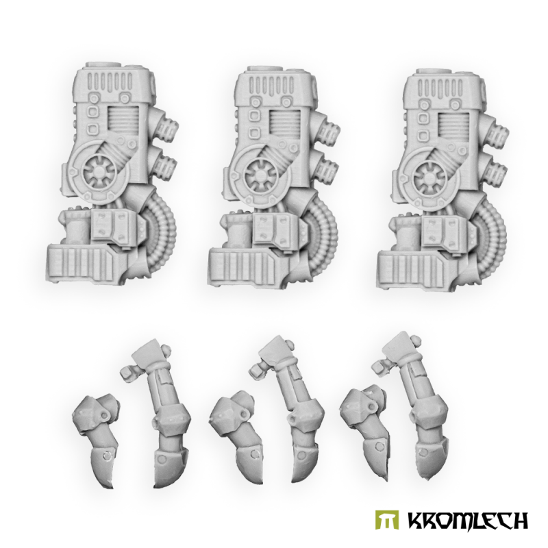 Kromlech Legionary plasma cannons in pale grey resin: three guns with round coil housings above three sets of arms