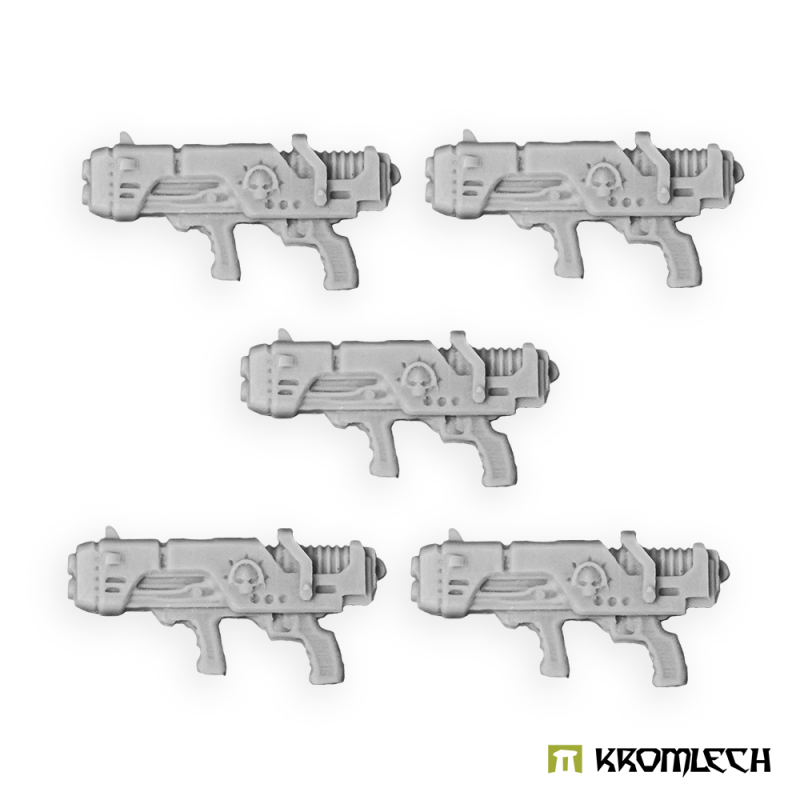 The five Legionary plasma guns in pale grey resin