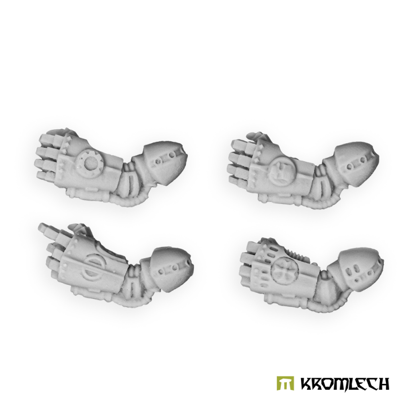 Kromlech Legionary power gloves for the left arm in pale grey resin: four gauntlets in different poses