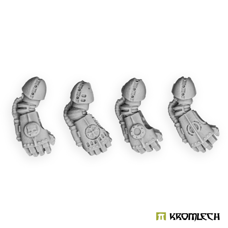 Kromlech Legionary power gloves for the right arm in pale grey resin: four gauntlets in different poses