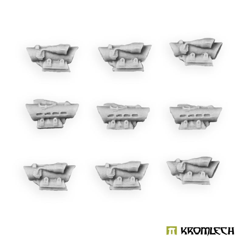 Nine Legionary reflex sights in pale grey resin, three rows of three