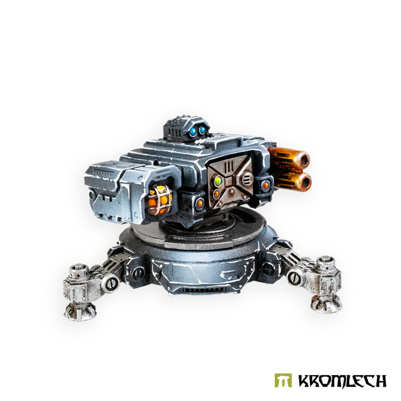 Kromlech Legionary Sentry Gun with magma cannon and searchlight painted steel blue, front view