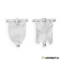 Two Kromlech Legionary small banners in pale resin: a pointed cloth and a notched cloth under a skull