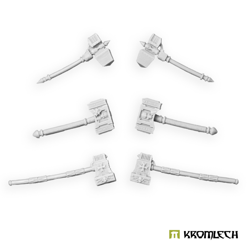The six smash hammers in pale grey resin, laid flat in pairs